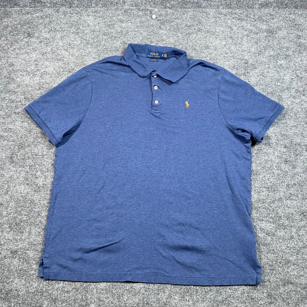 Polo Ralph Lauren Mens XL Classic Fit Blue Heather Jersey Cotton Polo Shirt